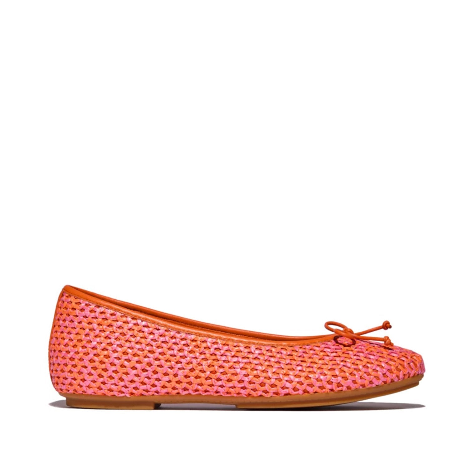 Fitflop Women's Delicato Bow Two-Tone Woven Ballerinas in Satsuma/Pink Perfect Mix