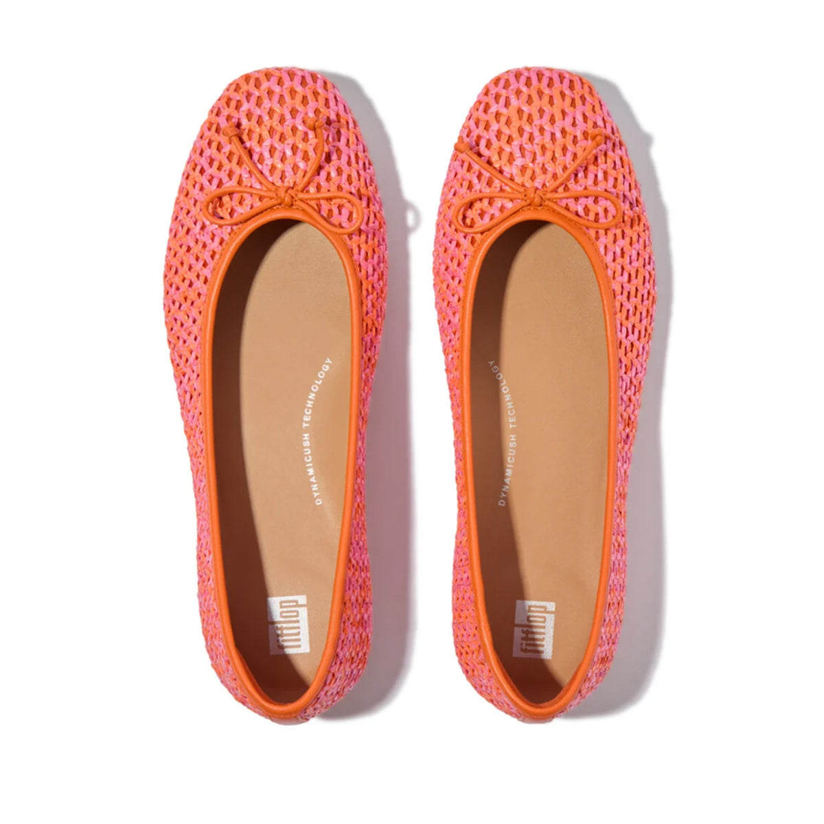 Fitflop Women's Delicato Bow Two-Tone Woven Ballerinas in Satsuma/Pink Perfect Mix