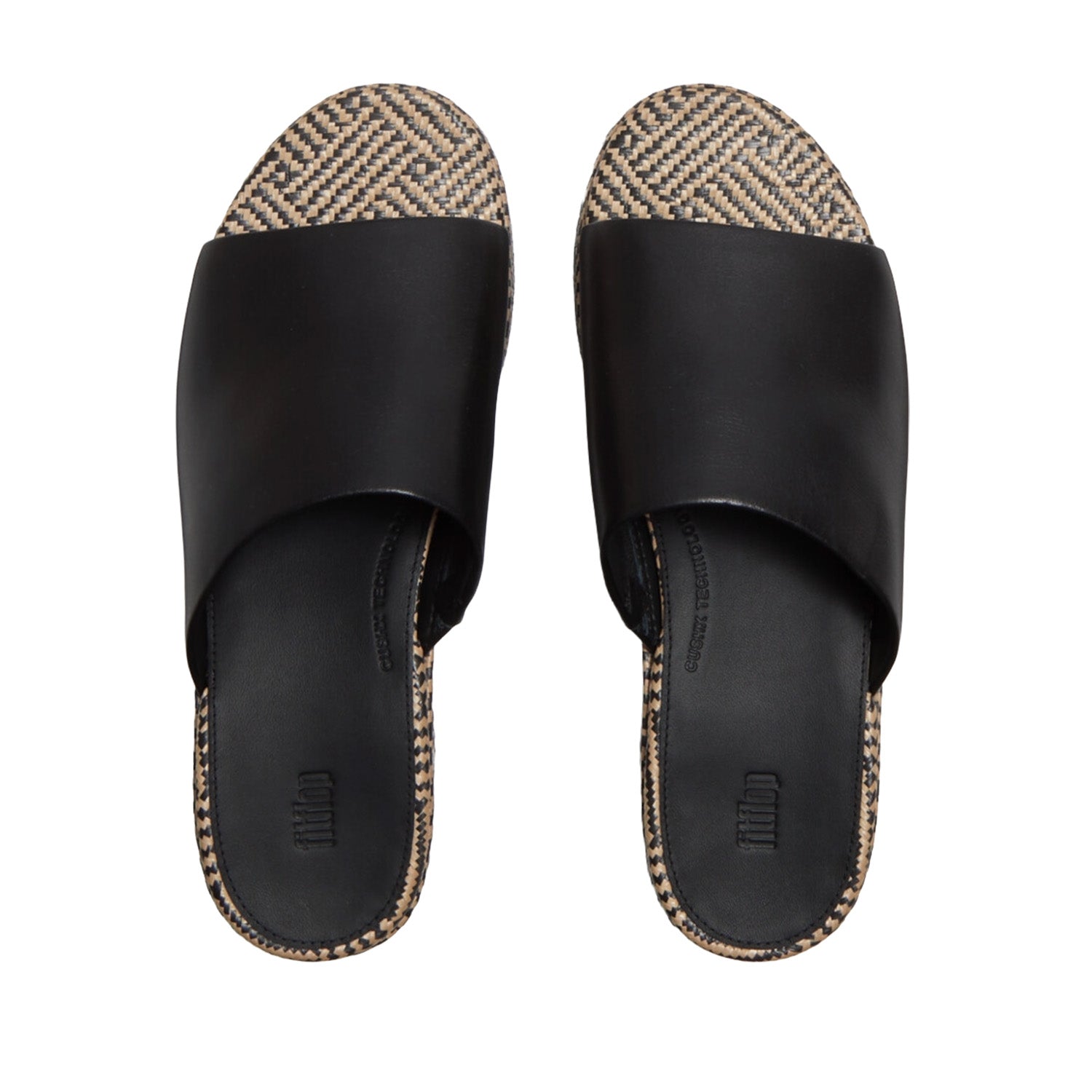 Fitflop Women's Platfforms Graphic-Weave Leather Heeled Slides in Black