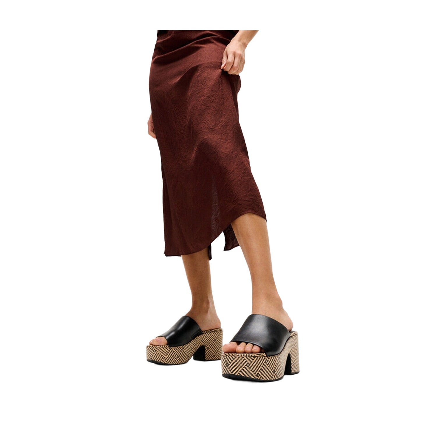 Fitflop Women's Platfforms Graphic-Weave Leather Heeled Slides in Black