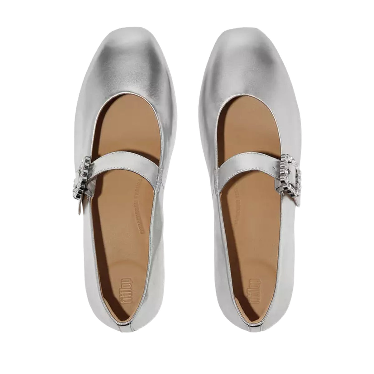 FitFlop Women's Delicato Crystal-Buckle Leather Mary Janes in Silver