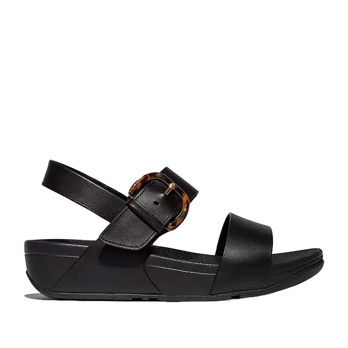 Fitflop Women's Lulu Resin Buckle Leather Back Strap Sandal in All Black