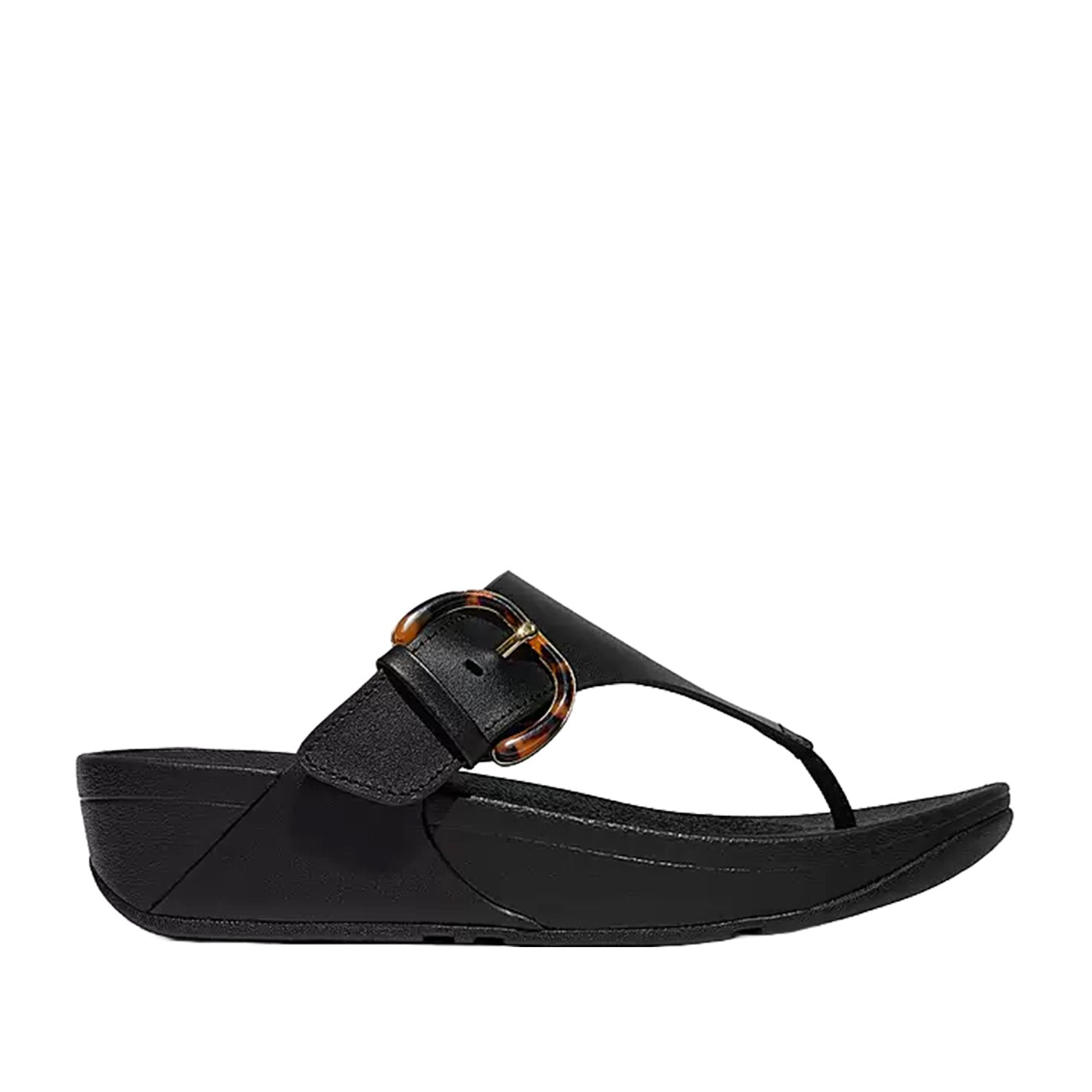 Fitflop Women's Lulu Resin Buckle Leather Toe Post Sandal in All Black