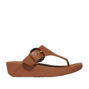 Fitflop Women's Lulu Resin Buckle Leather Toe Post Sandal in Deep Tan