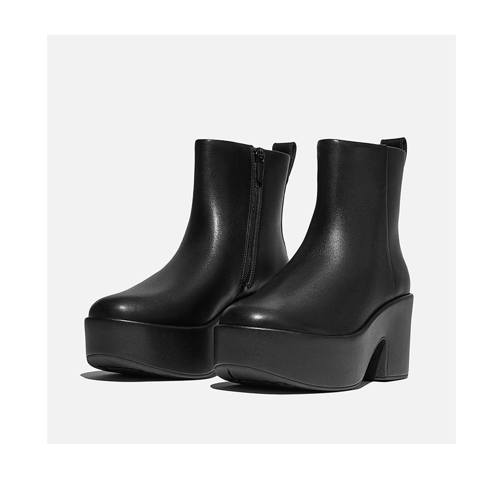 Fitflop Women's Platform Zip Up Ankle Boot in All Black