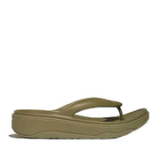 Muted green toe-post flip-flop sandal with low platform.