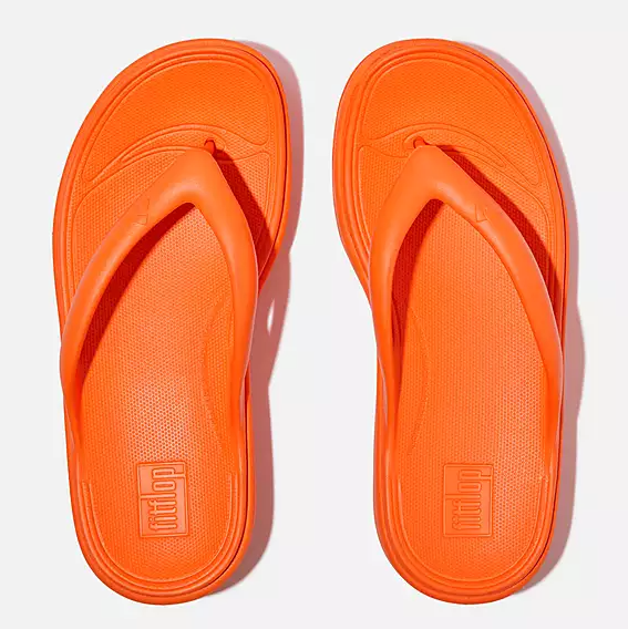 Bright orange toe-post flip-flop sandal with low platform.