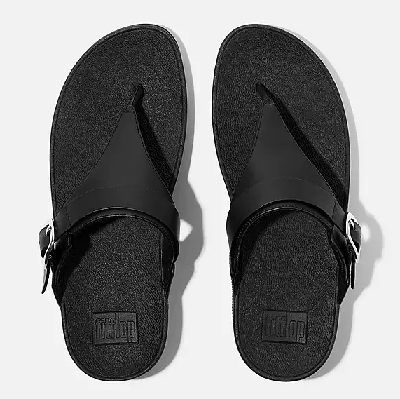 Fitflop Women's Lulu Adjustable Leather Toe Post Sandal in All Black