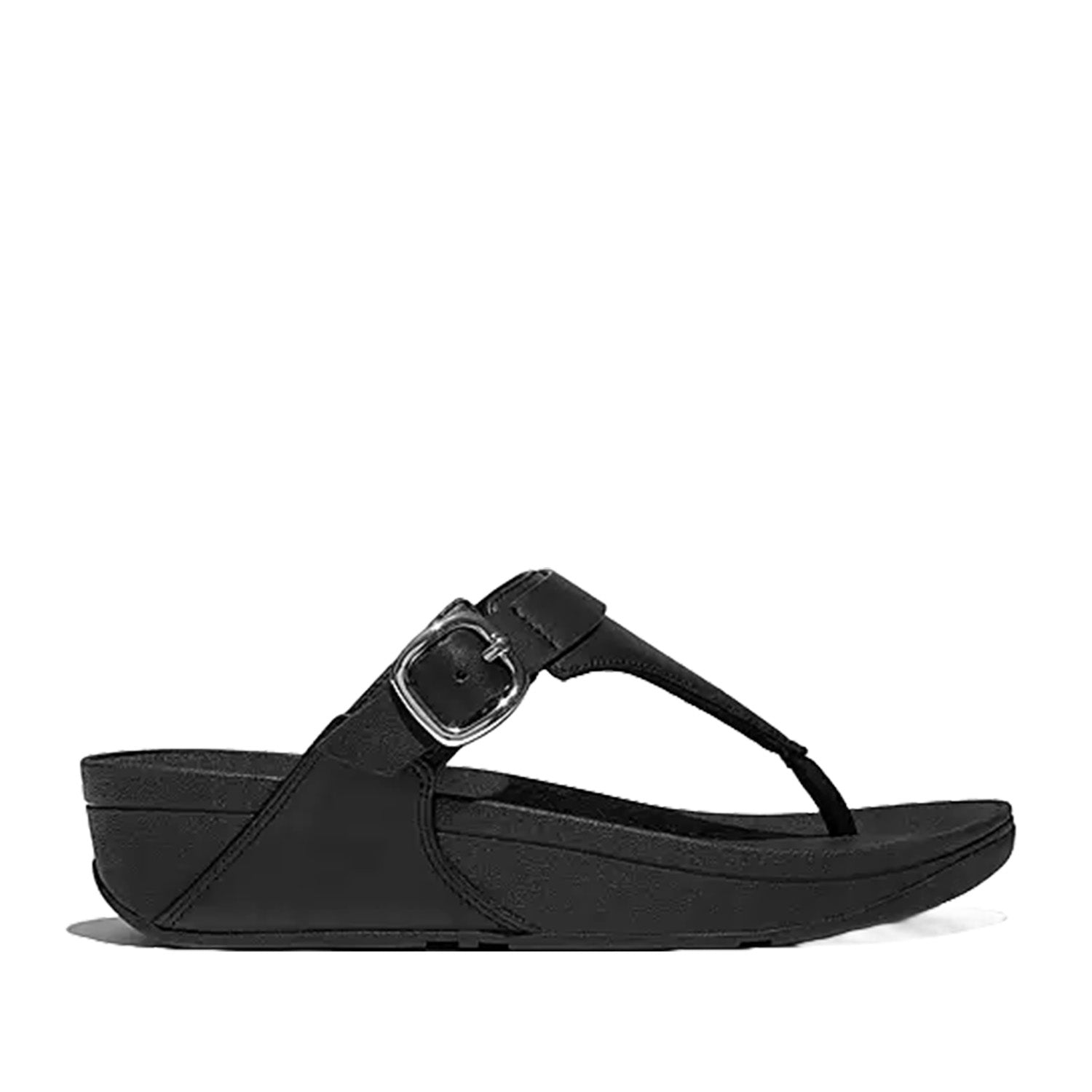 Fitflop Women's Lulu Adjustable Leather Toe Post Sandal in All Black