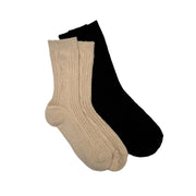 Floof 2 Pack Cable Knit Socks in Beige and Black