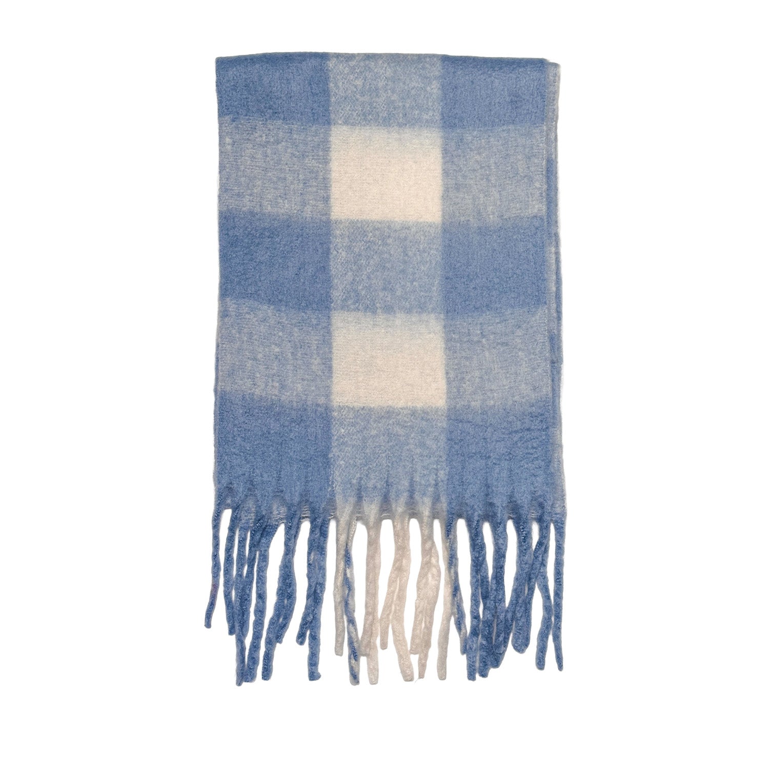 Floof Plush Blanket Scarf in Light Blue/White Plaid