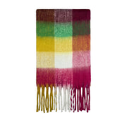 Floof Plush Blanket Scarf in Pink / Yellow / Green Plaid