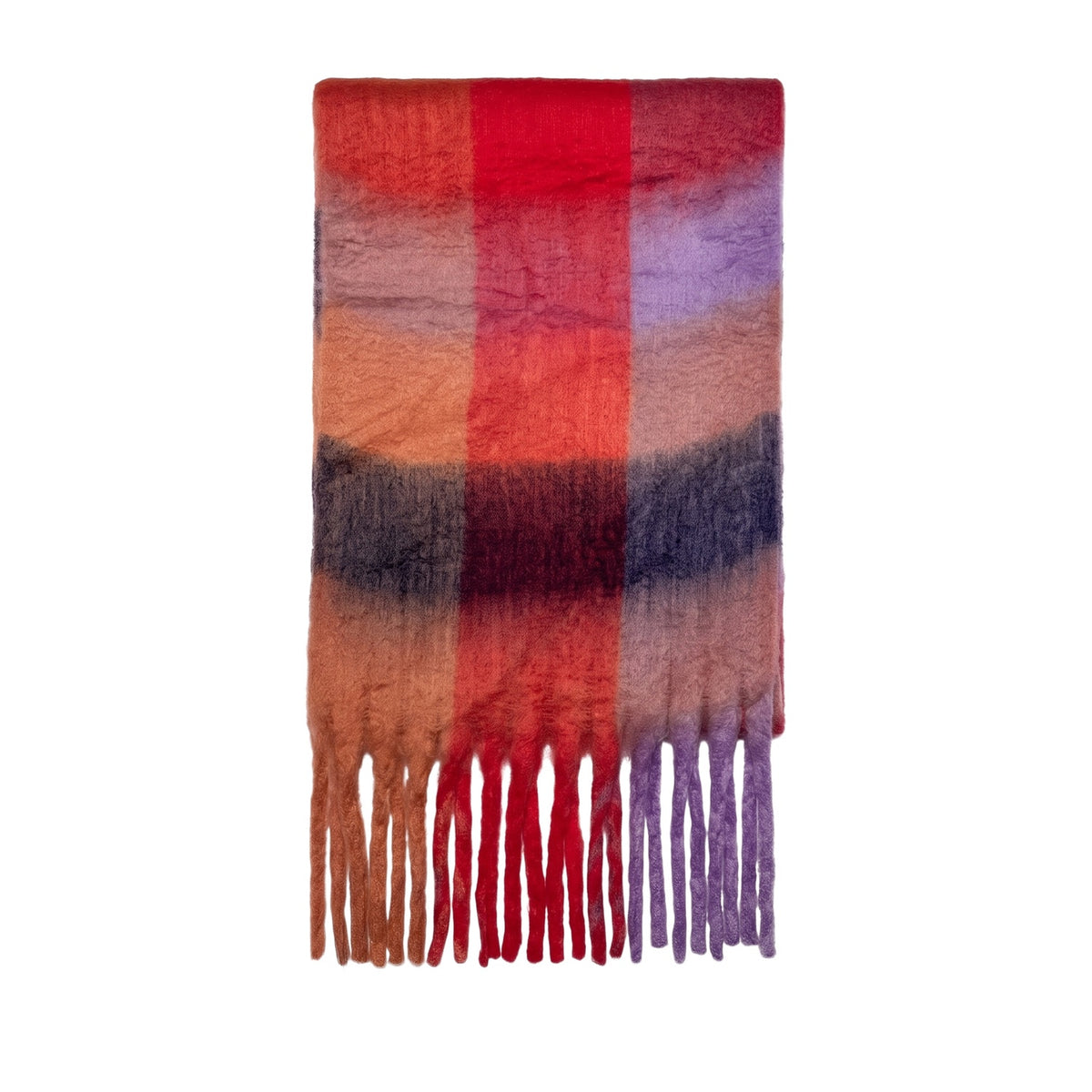 Floof Plush Blanket Scarf in Purple/Red/Orange Plaid