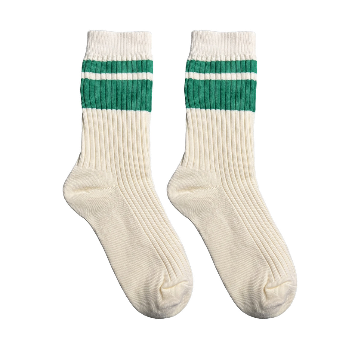 Floof Women's 2-Stripe Crew Sock in Cream/Green
