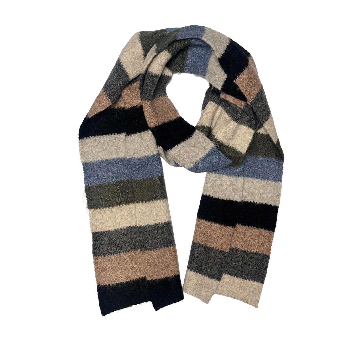 Floof Medium Stripe Scarves in Beige Multi