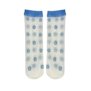 White socks with blue flower patterns on a white background