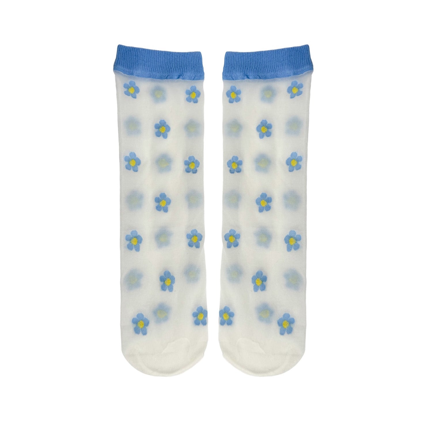 White socks with blue flower patterns on a white background
