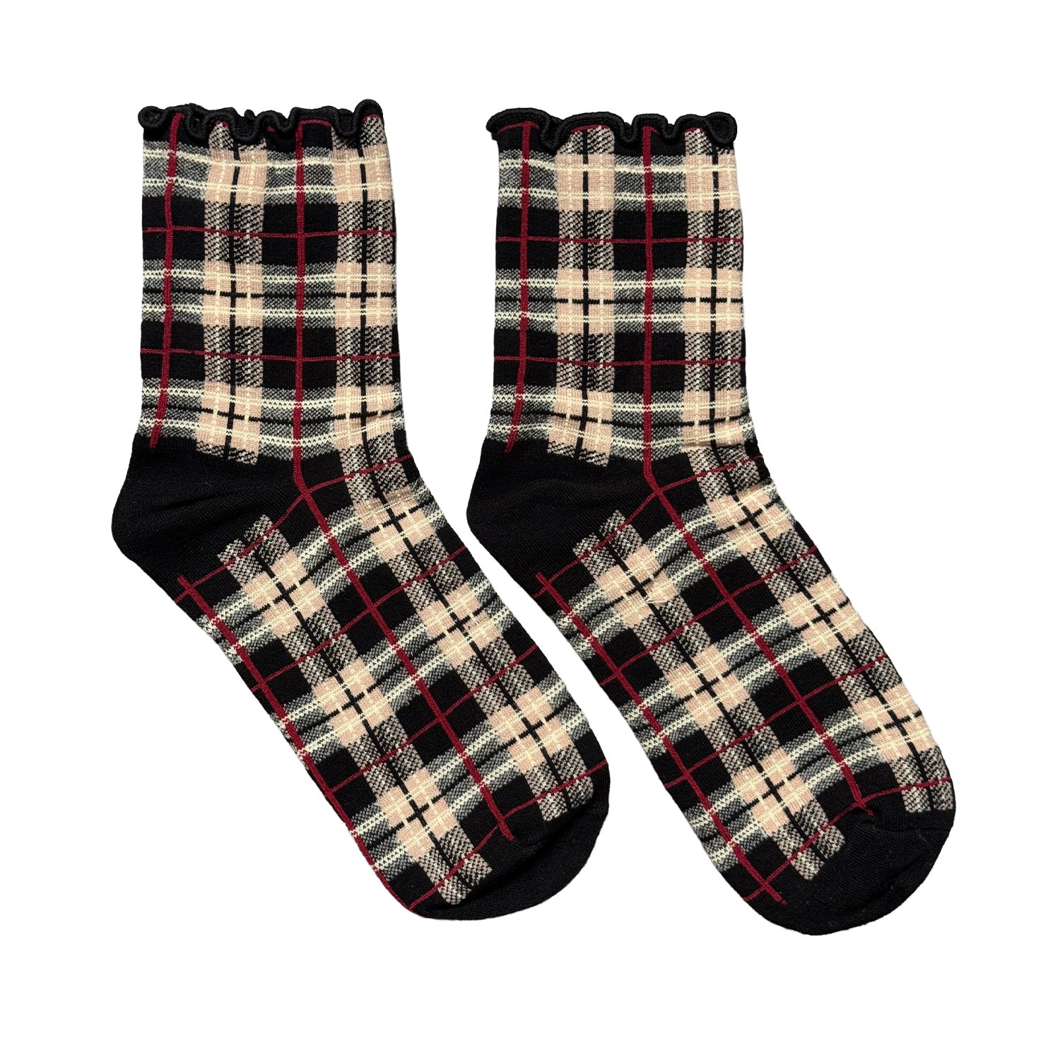Plaid patterned socks on a white background