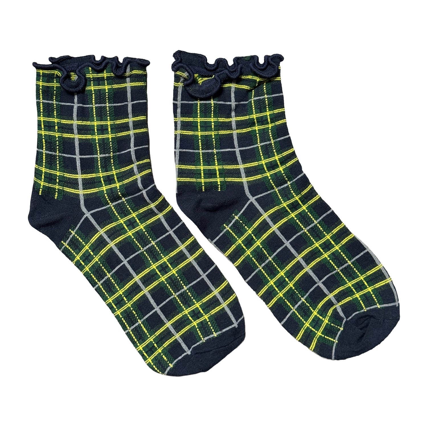 Plaid patterned socks on a white background