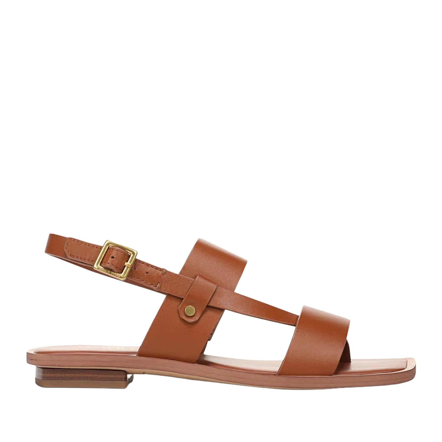 Brown leather slingback sandal with a toe post on a white background