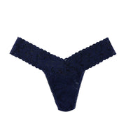 navy lace thong on a white background