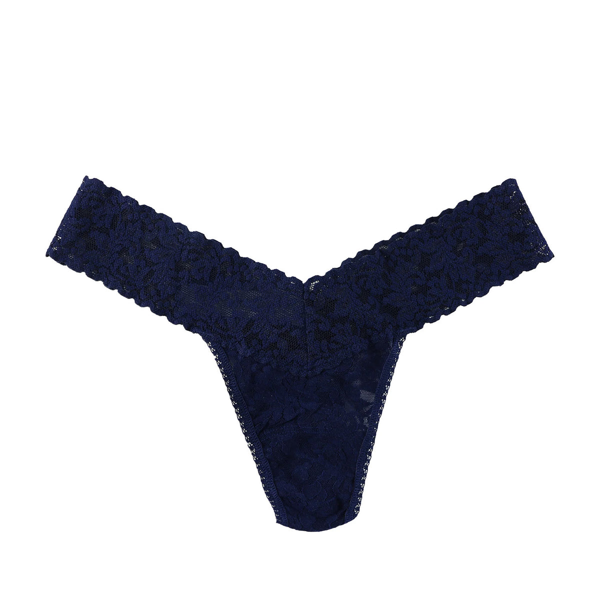 navy lace thong on a white background
