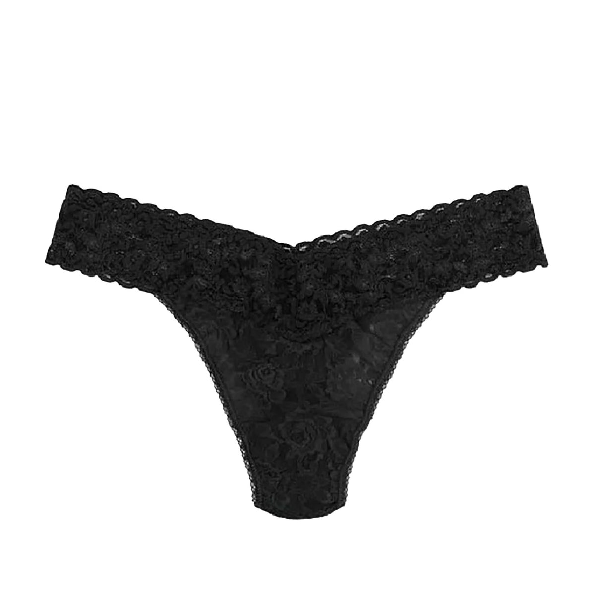 black lace thong on a white background