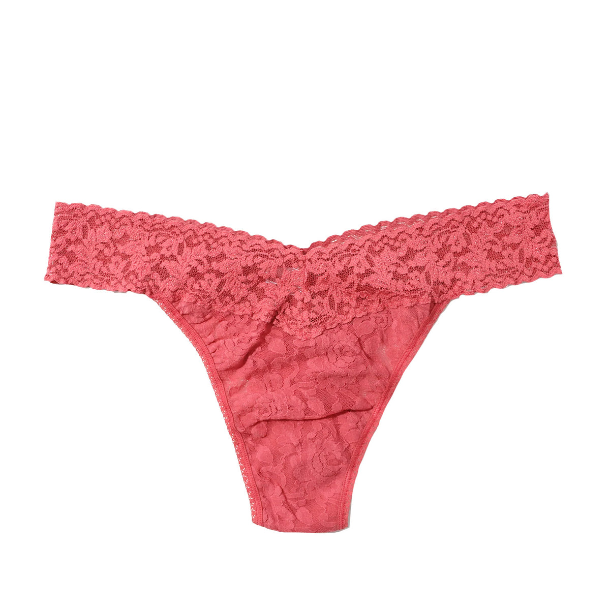 pink lace thong on a white background