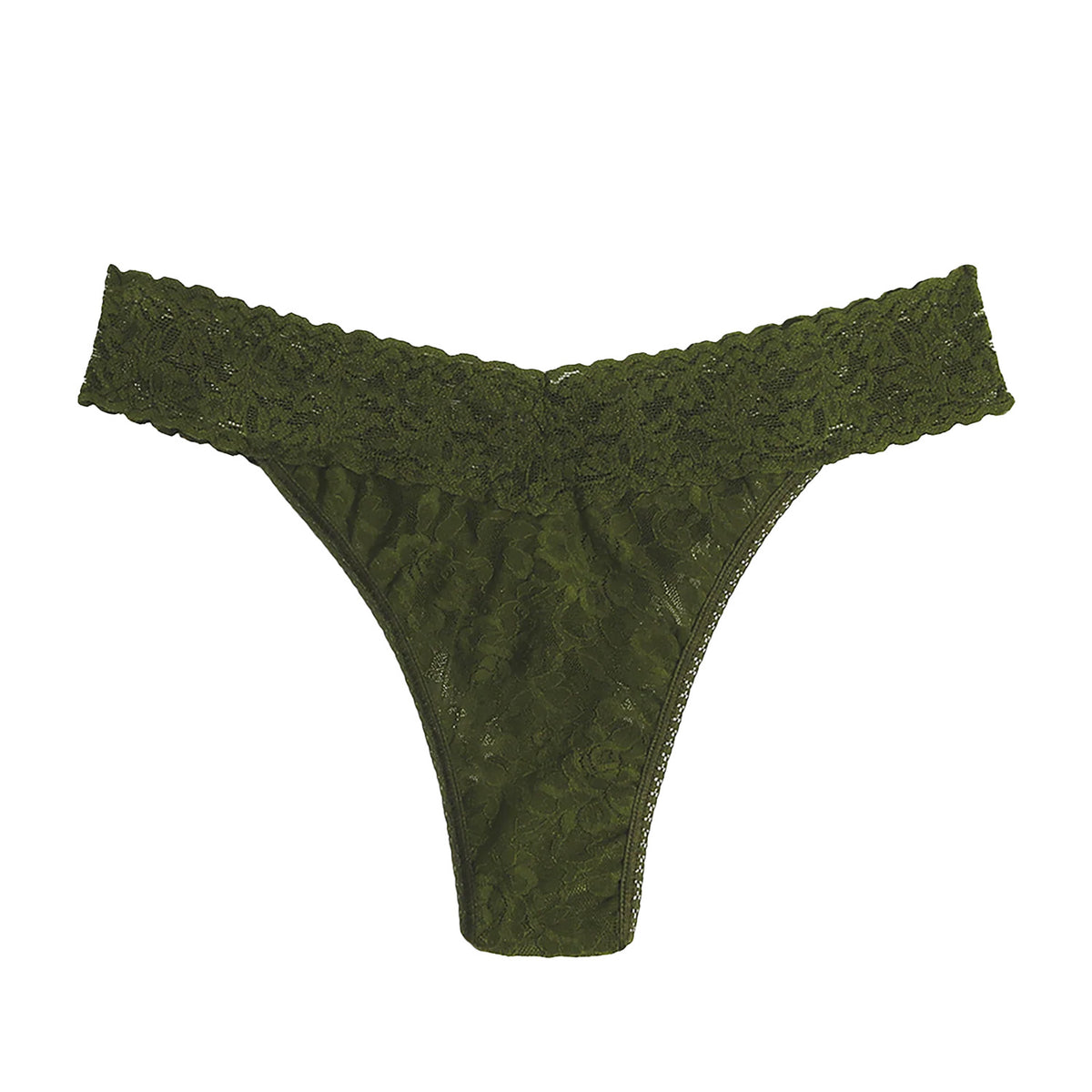 green lace thong on a white background