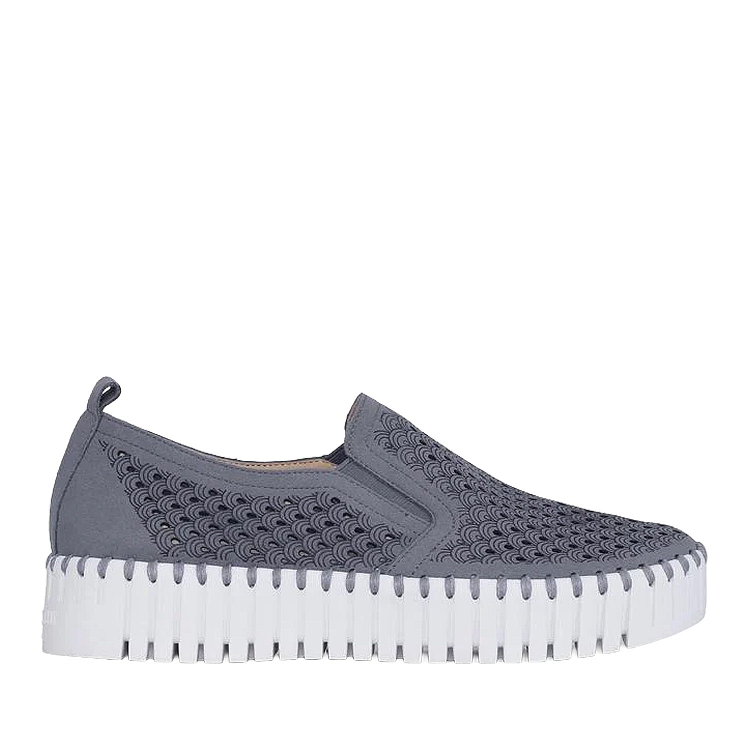 Blue grey slip-on sneaker on a white background