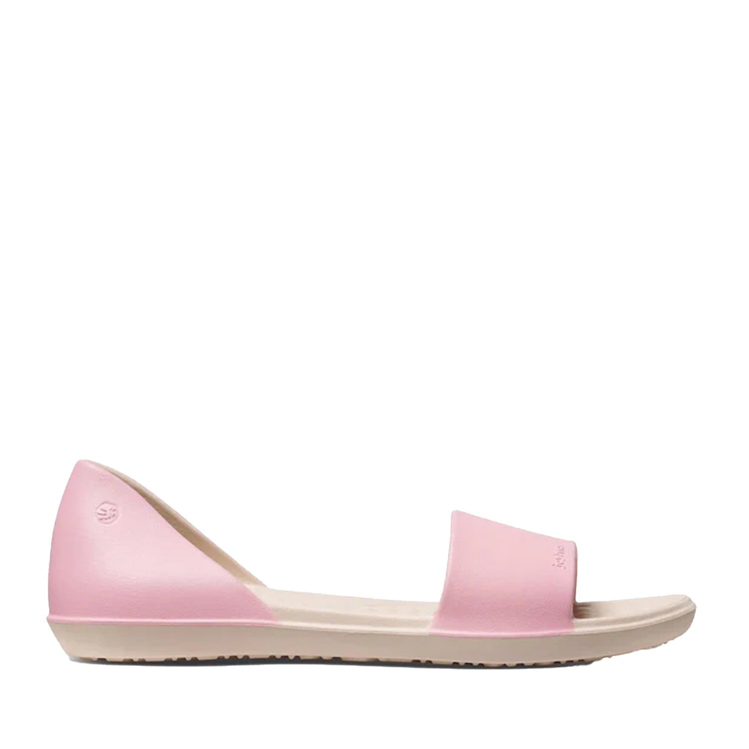 Pink sandal with beige sole on a white background