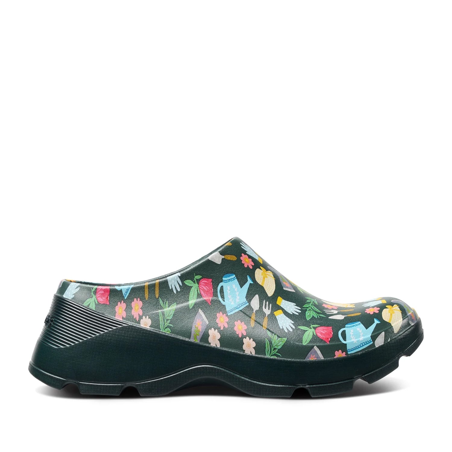 Garden-themed clog shoe on a white background