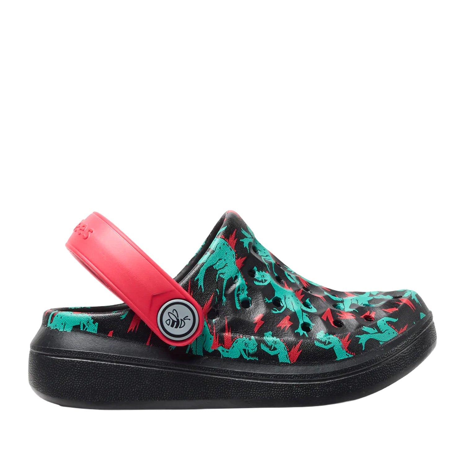 Joybees Kids' Varsity Clog in Graphic Dino Bolt Red