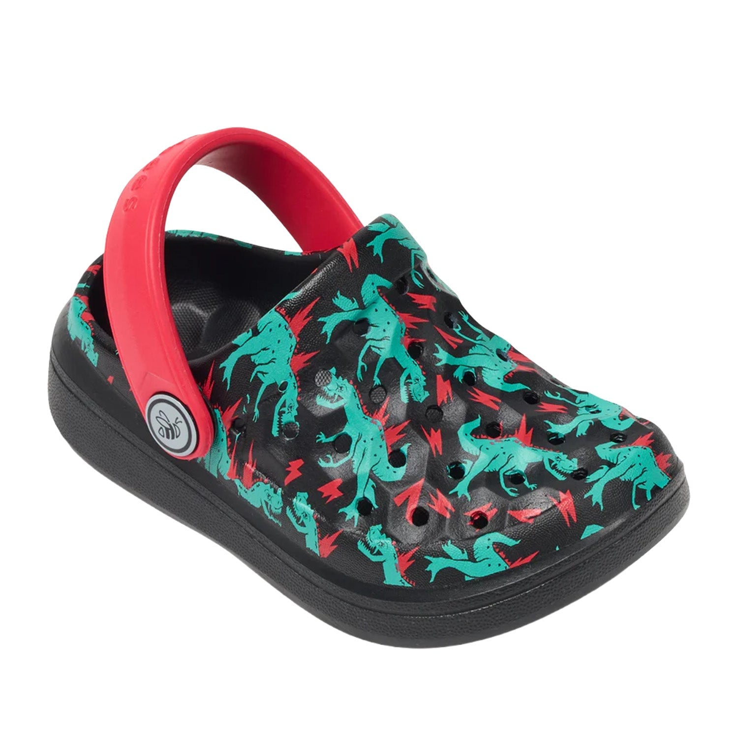 Joybees Kids' Varsity Clog in Graphic Dino Bolt Red