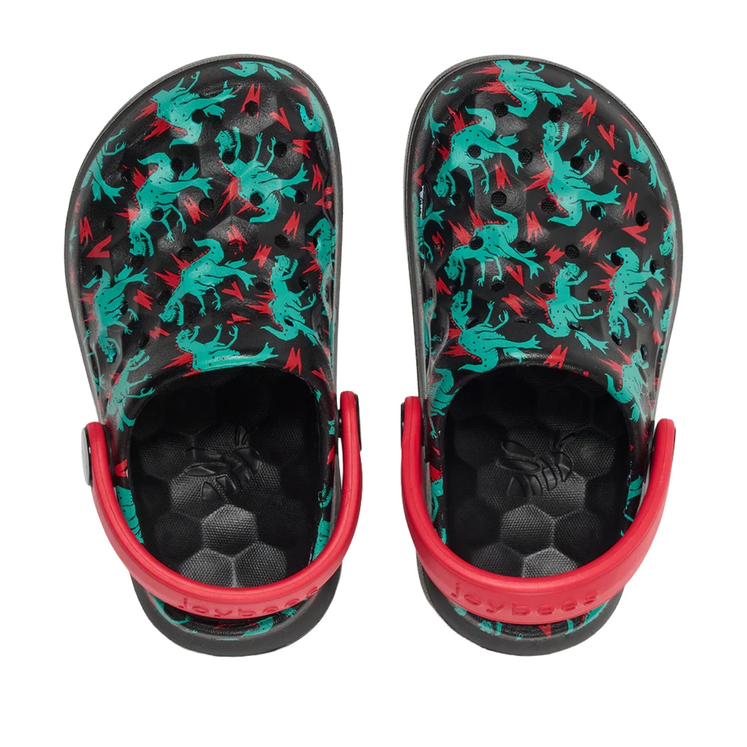 Joybees Kids' Varsity Clog in Graphic Dino Bolt Red