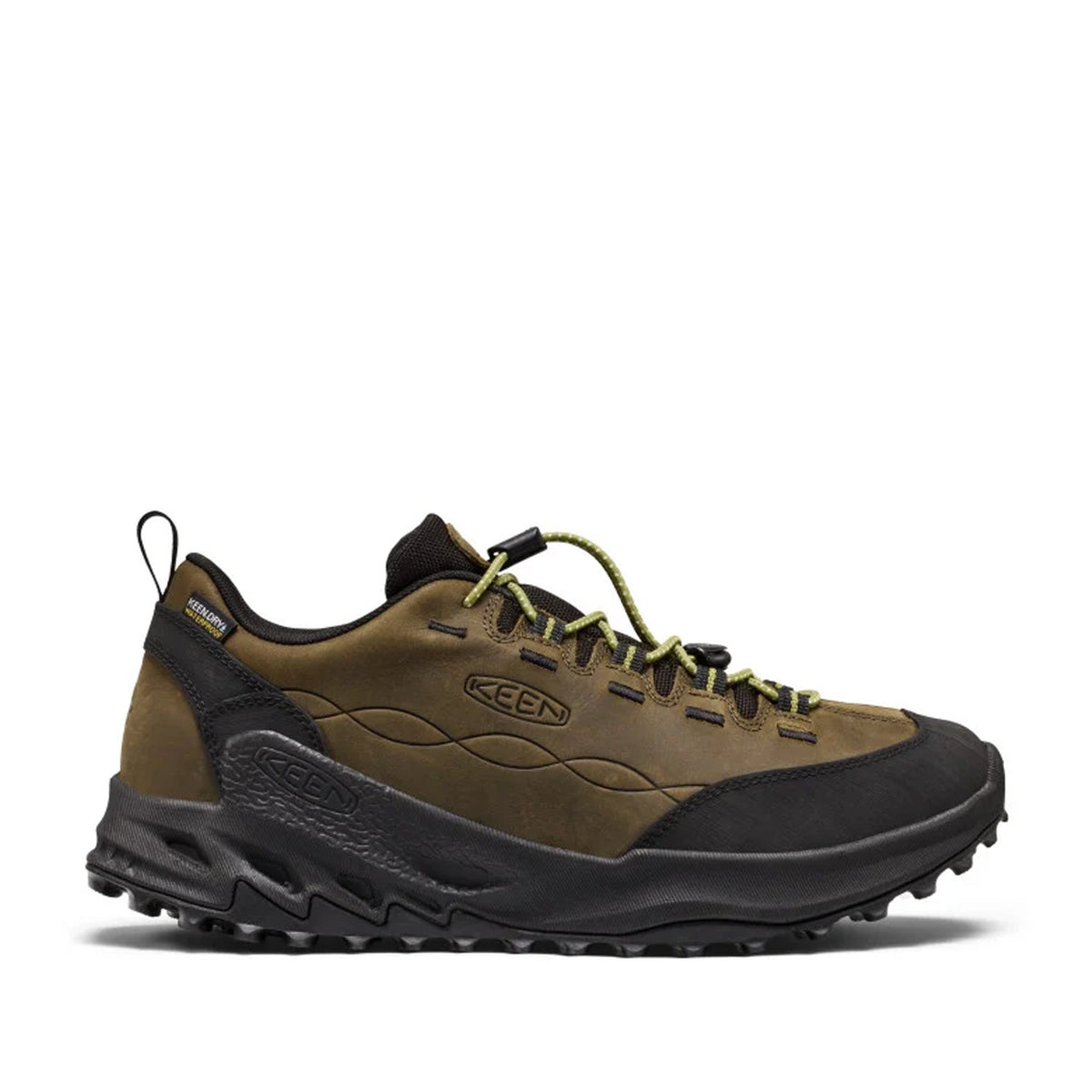 dark green leather hiking sneaker on a white background