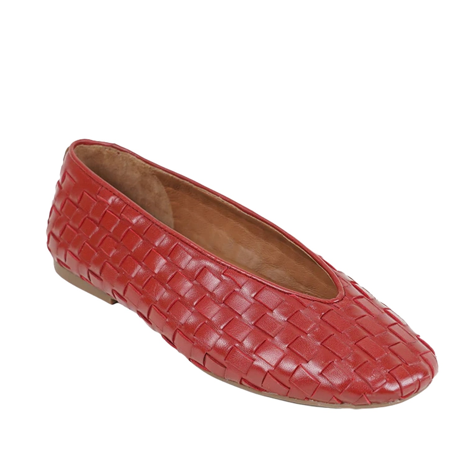 Red woven leather flat 