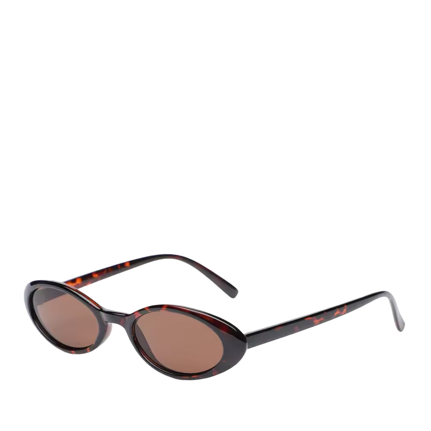 Brown animal print framed oval sunglasses on a white background