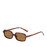 Brown animal print rectangular frame sunglasses on a white background