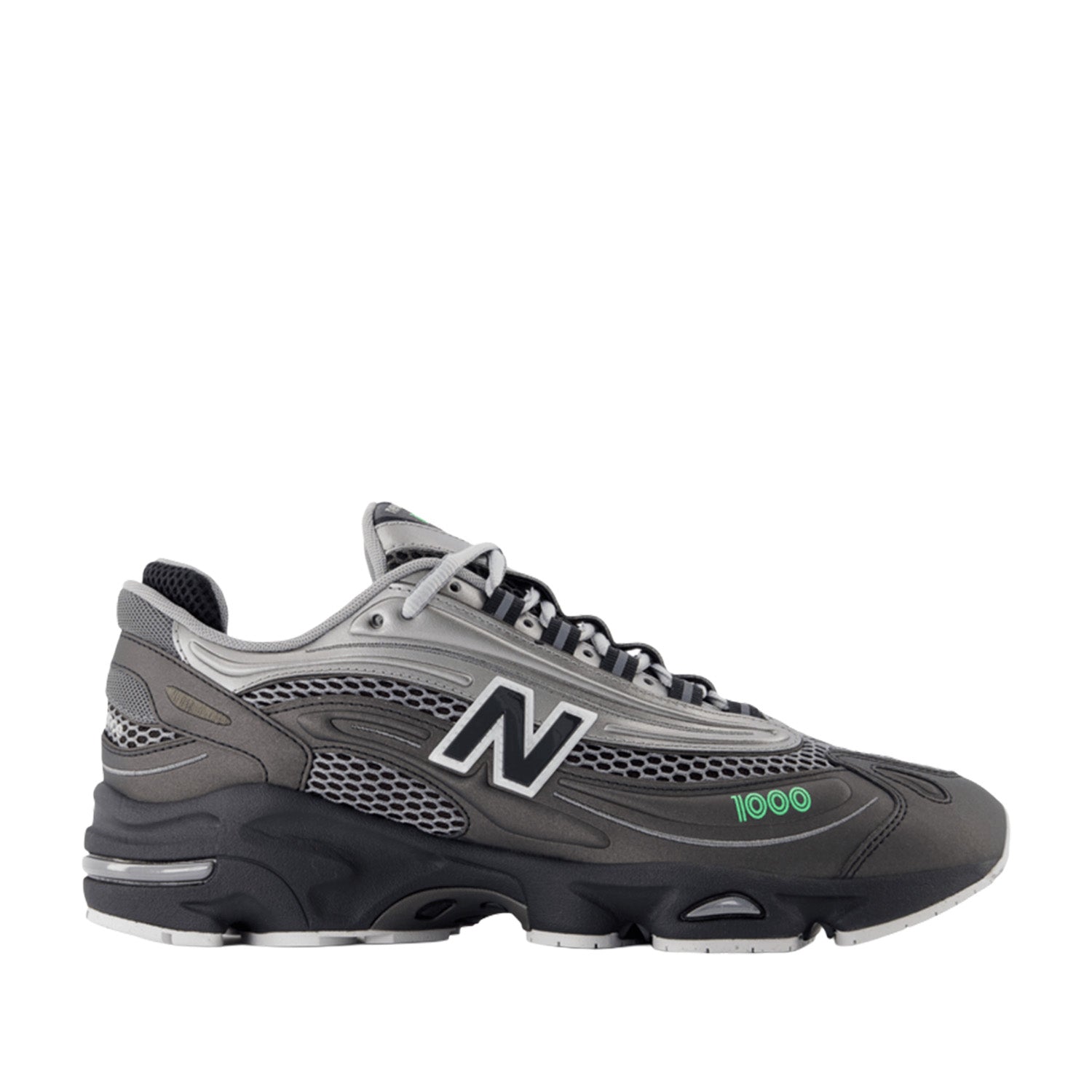 New Balance Unisex 1000 in Black with Dark Silver Metallic and Lime Leaf