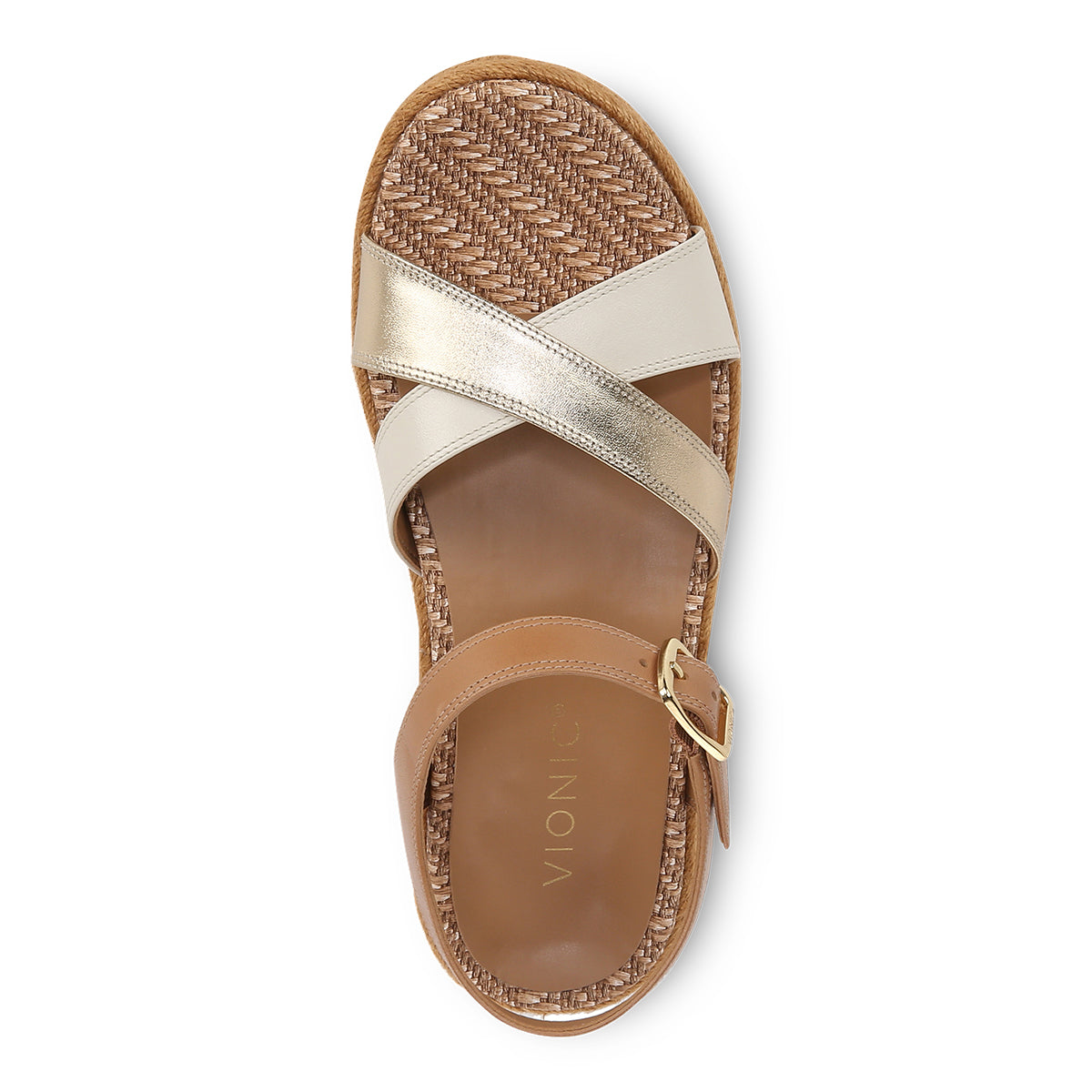 Vionic Women's Mar Strappy Platform Sandal in Gold Camel
