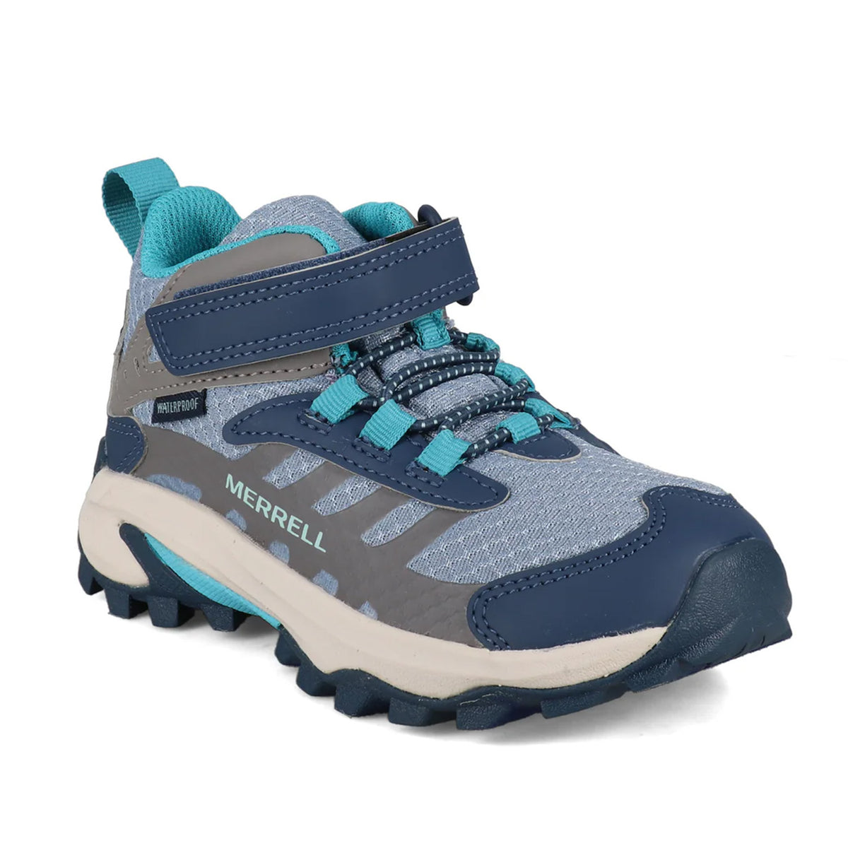 Merrell Kids Unisex Moab Speed 2 Mid AC Wtprf in Stone/Blue/Turquoise