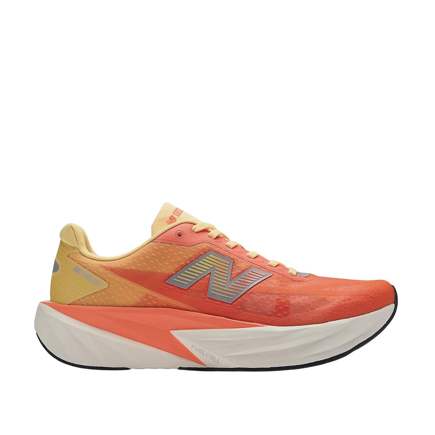 New Balance Men's FuelCell Rebel v5 in Tangerine Heat/Silver Metallic
