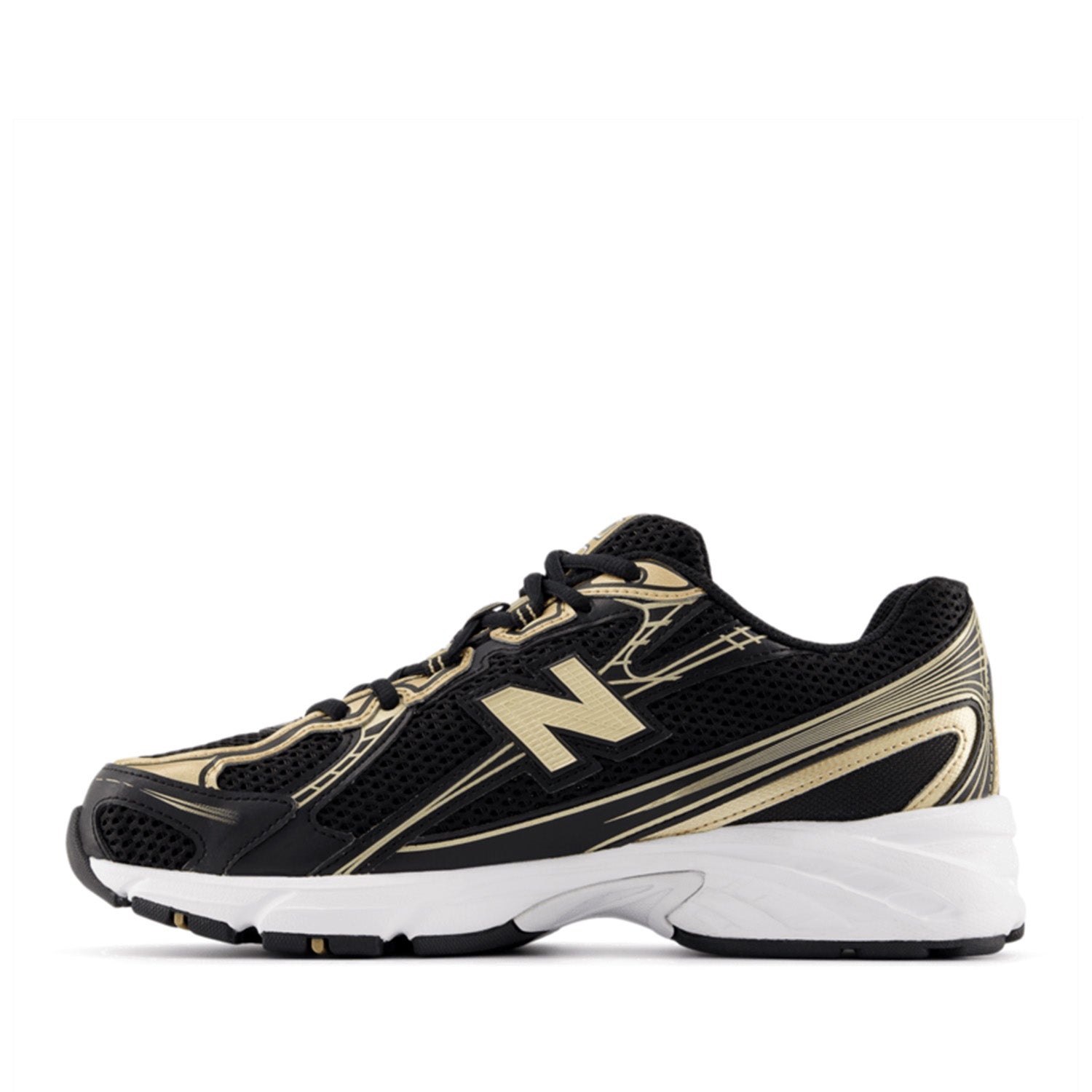 New Balance Unisex 740 in Black/Gold Metallic/White
