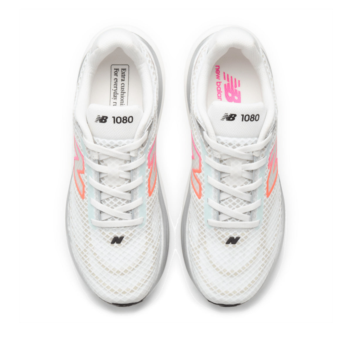 New Balance Women's 1080v15 in White/Pink Heat/Tangerine Heat
