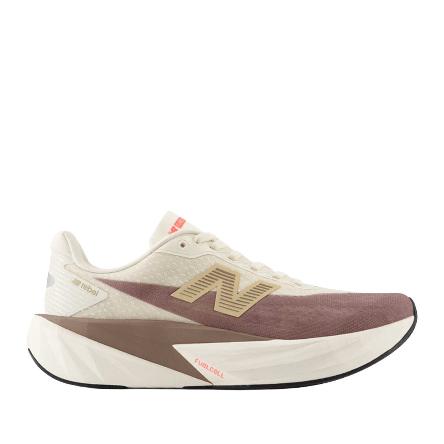 New Balance Women's FuelCell Rebel V5 in Angora with Earth Shadow and Sea Salt