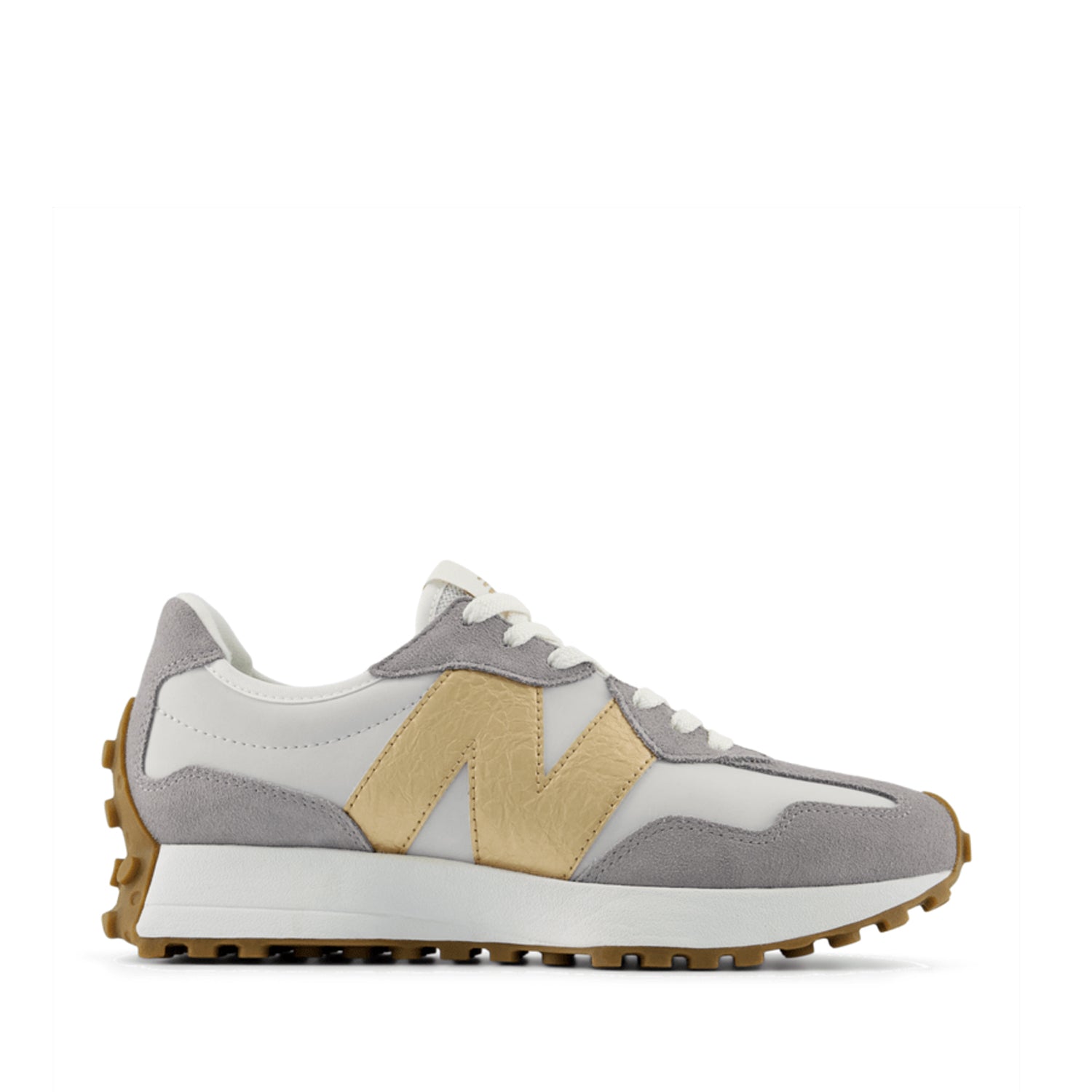 New Balance Women's 327 in Grey Matter/Gold Metallic
