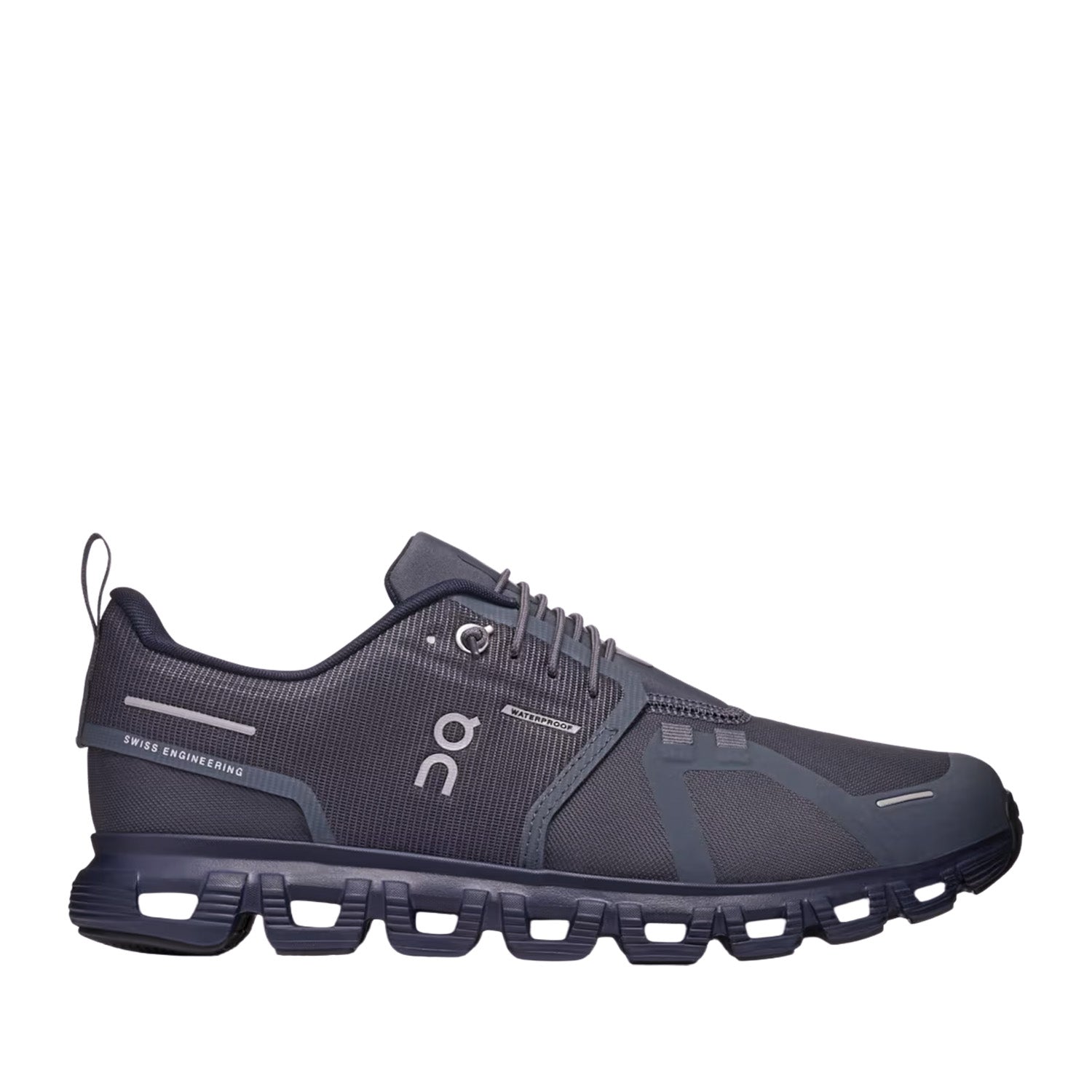 Navy blue running sneaker on a white background 