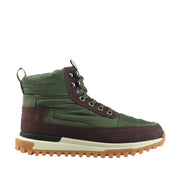 green lace-up nylon winter boot