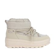 beige lace-up winter snow boot on a white background